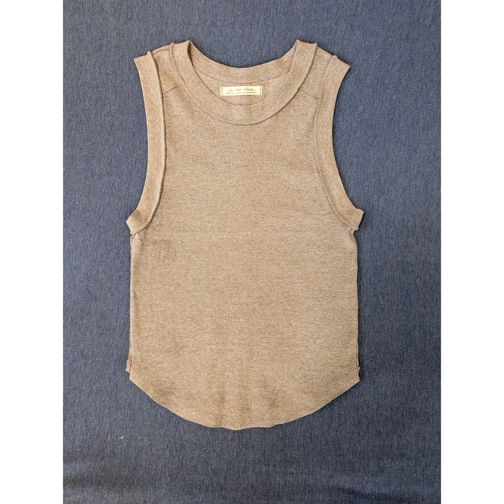 We The Free Free People Ribbed Muscle Tank Tan Heather Crew Neck Large